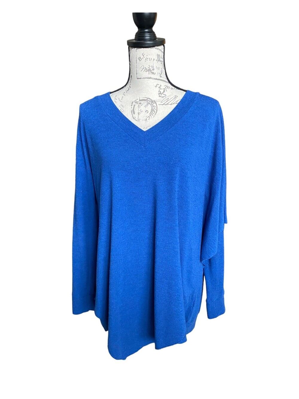 Soft Surroundings Asymmetrical Cape Knit Sweater PXL Petite Blue